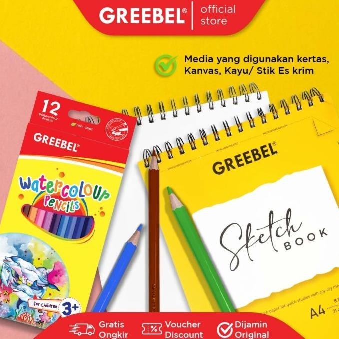 

Miliki GREEBEL PENSIL WARNA 8012 WATER COLOR ISI 12 Colouring Color Pencil