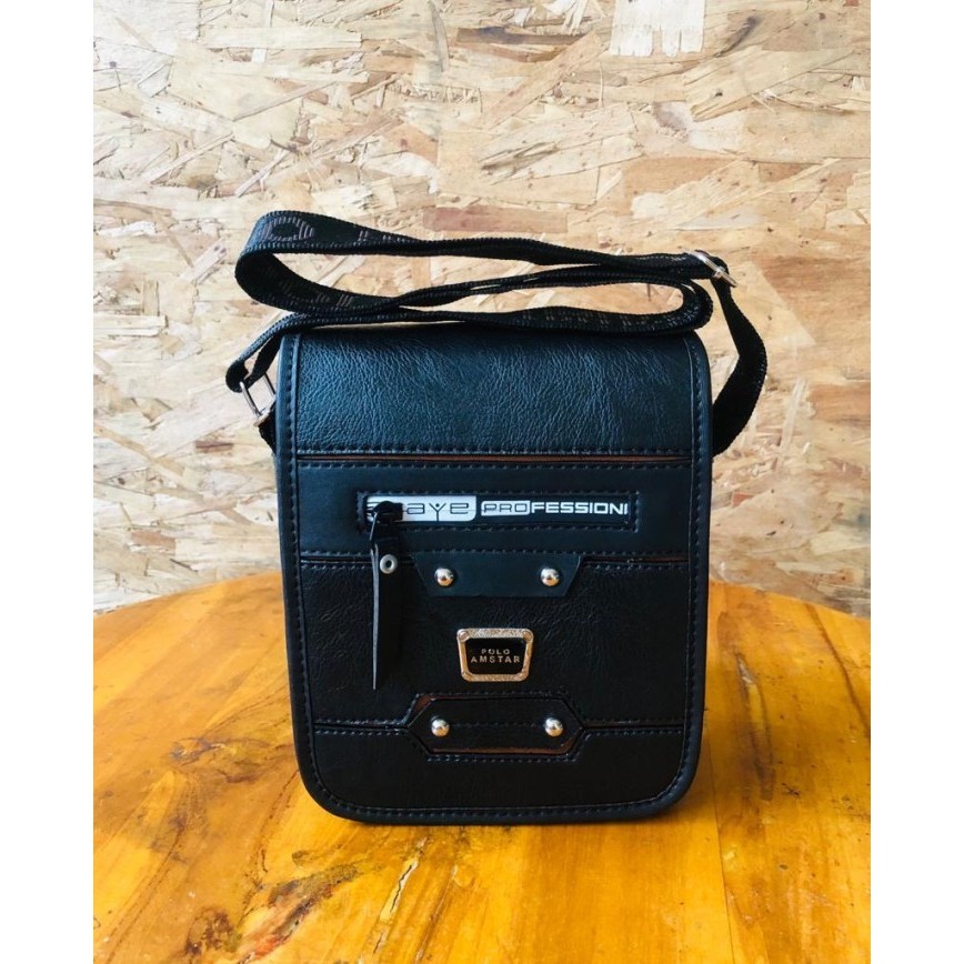 tas selempang pria Tas Pria Tas POLO Tas Selempang Kulit PU Leather Original Polo Amstar - Hitam(B7Y