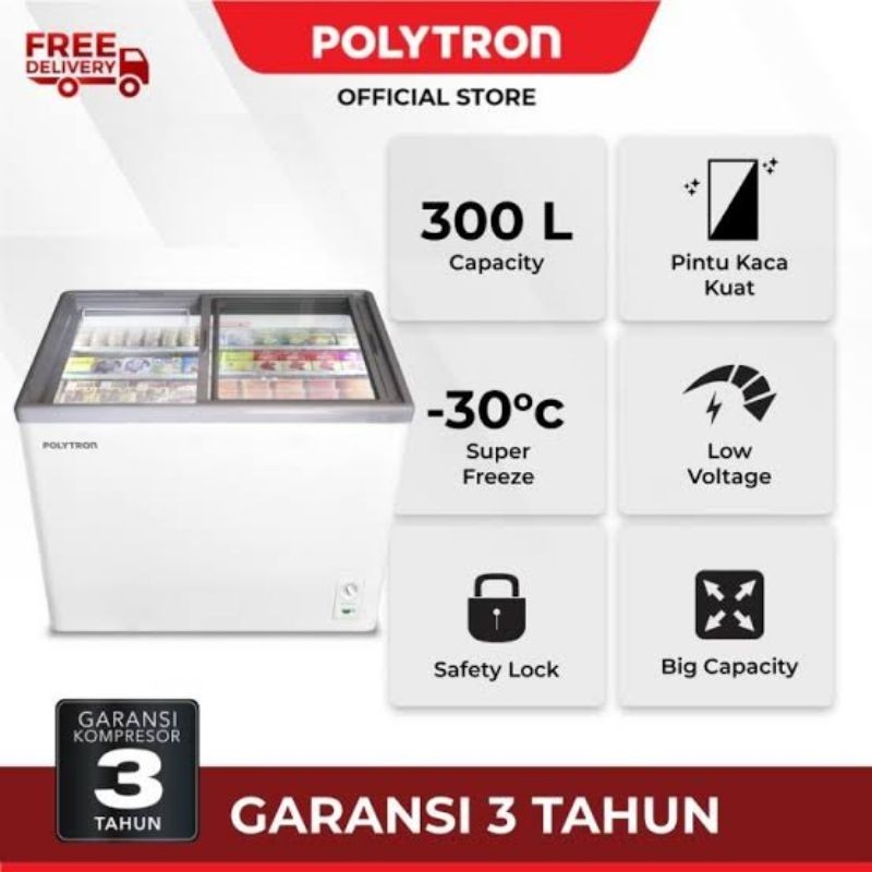 POLYTRON Chest Freezer Sliding Glass 300 liter PCF 329 Freezer eskrim