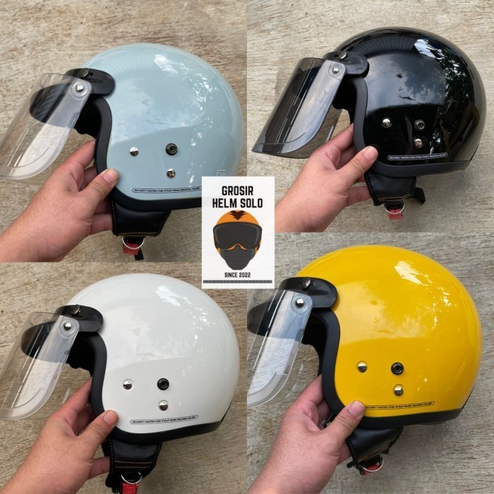 BEBAS ONGKIR - Helm bogo kaca datar retro pria wanita dewasa warna hitam ukuran S M L