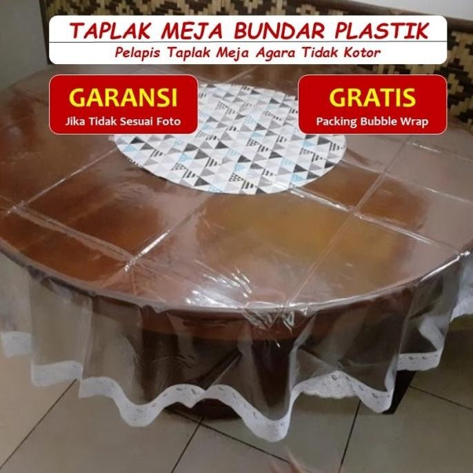 Taplak Meja Makan Bulat Bundar 6 Kursi Plastik Bening Tebal Besar