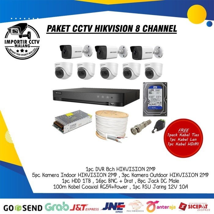 PAKET CCTV KOMPLITE KAMERA HIKVISION 8CH 2MP