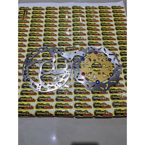 piringan cakram depan motor satria fu uk 220 mm + breket untuk kaliper standar