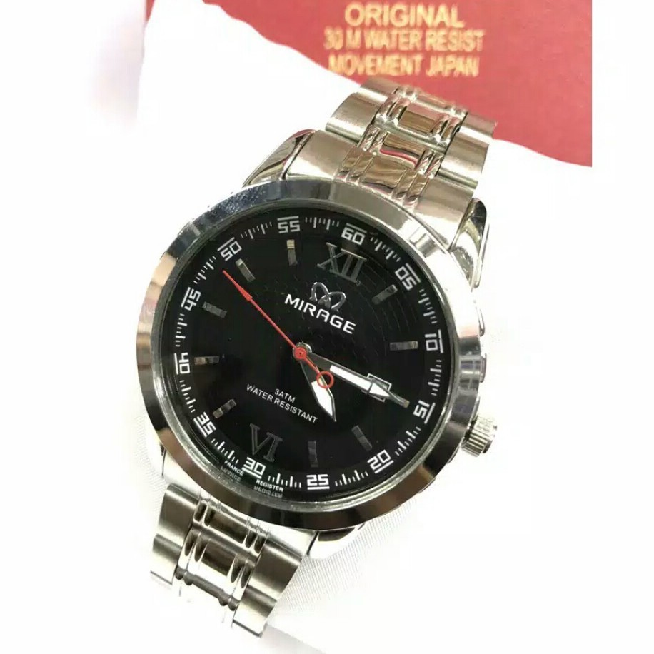 Mirage Jam Tangan Murah Pria 8267 Silver Black - All Stainless - Quartz - Original