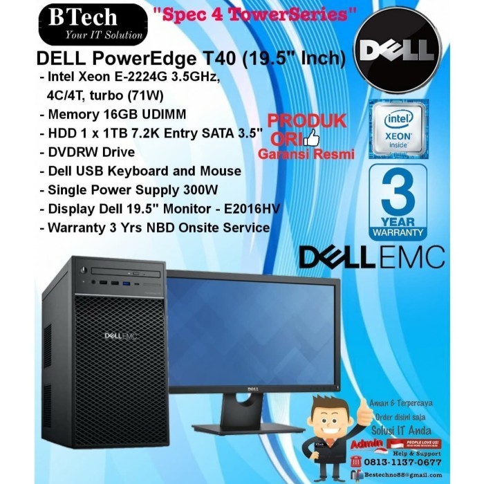 READY DELL PowerEdge T40 "Spec 4" Xeon E-2224G/16GB/1TB/DVDRW/3YR + E2016HV