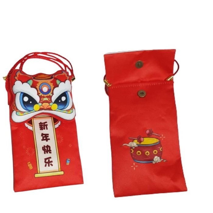 

3D Angpao Imlek Dompet Kain Bunyi Bip Bip Tali Panjang Barongsai