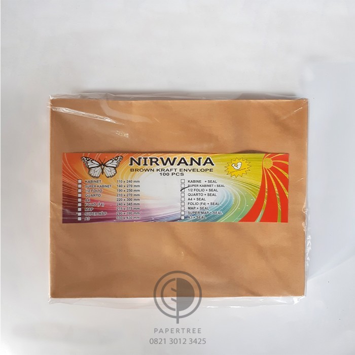 

JUAL Amplop Coklat Polos Ukuran 1/2 Folio dengan Lem Seal Merk Nirwana