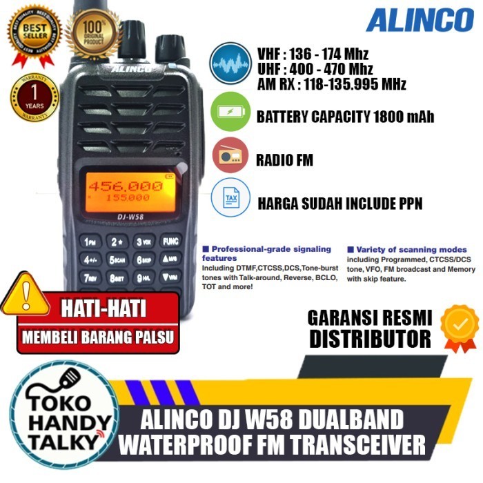 ALINCO DJ W58 DUALBAND WATERPROOF IP67 HT ALINCO DJ W-58 W 58 ORIGINAL