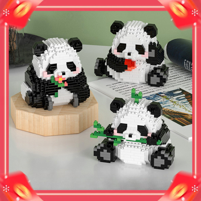 Panda Cina Blok Bangunan Puzzle Bunga Dirakit Hadiah Anak-anak Partikel Kecil Kompatibel dengan Lego
