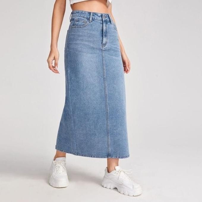 Berkualitas Rok Jeans Wanita Panjang Higwaist Rok Span Skirt Denim Remaja