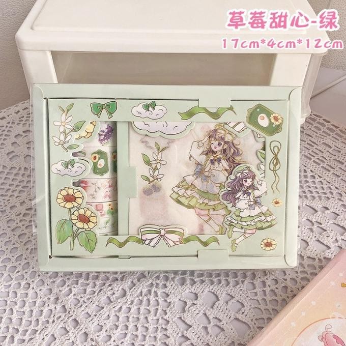 DIY Set Kotak Stiker Dekorasi (8 lembar) Washi Tape (7 Roll ) Frame