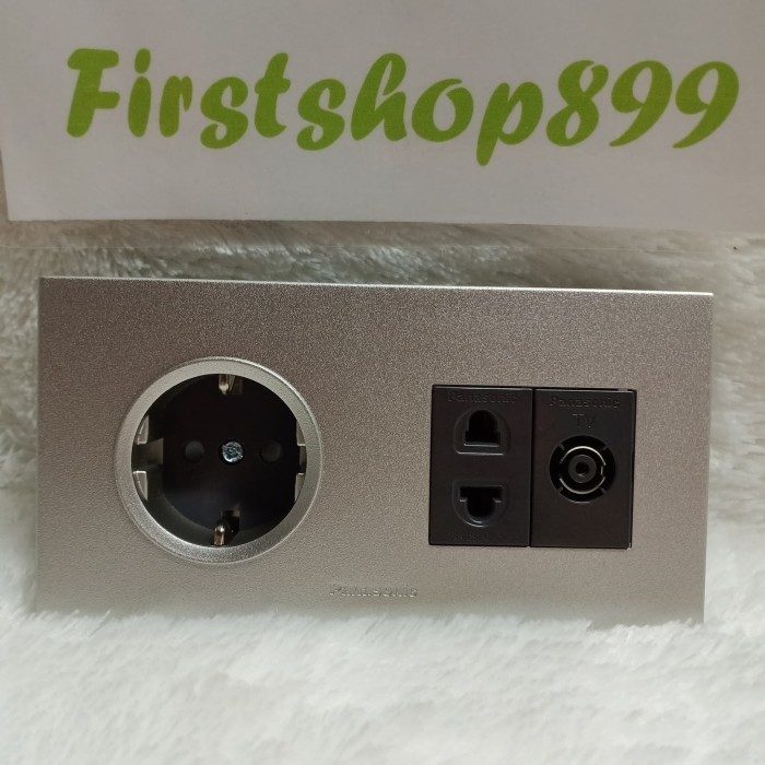 Panasonic stop kontak arde silver + stop kontak + outlet tv komplet