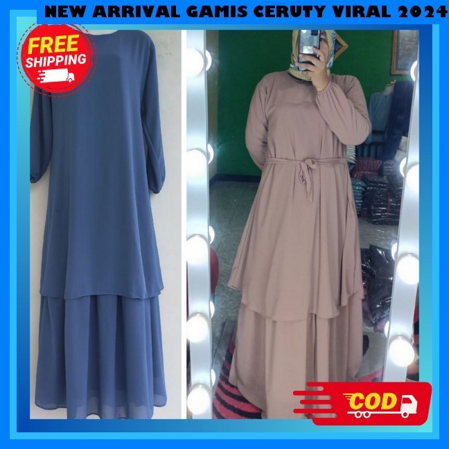 Pakaian Wanita Gamis Ayunda Terbaru Viral 2023 Dress Gamis Crinkle Murah Kekinian Gamis Ceruty Malay