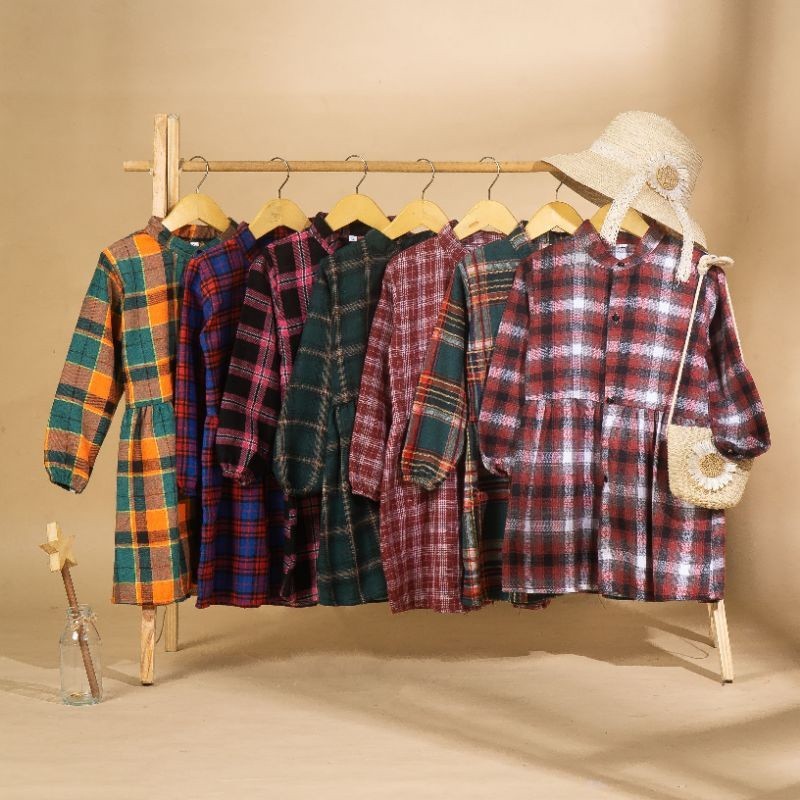 ATASAN TUNIK FLANEL ANAK PEREMPUAN 1-6 tahun / DRESS TUNIK ANAK KOTAK KOTAK