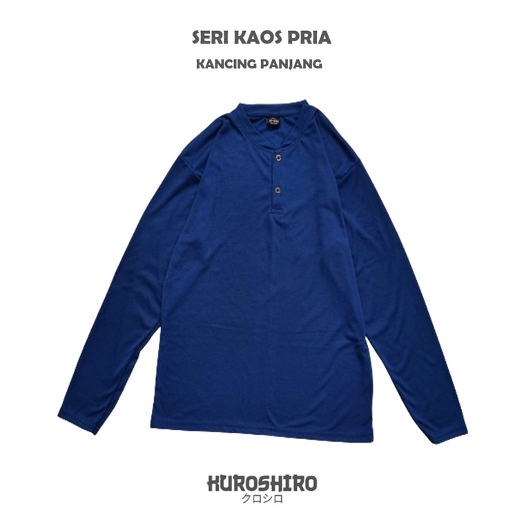 KUROSHIRO - Kaos Laki Laki Kancing Panjang Baju Pria Dewasa-BLUE