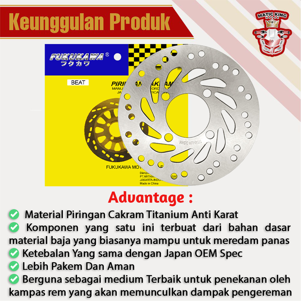 Piringan Cakram Disc Brake Honda Beat Vario Scoopy Genio Deluxe Spacy 110/125/160 Fukukawa