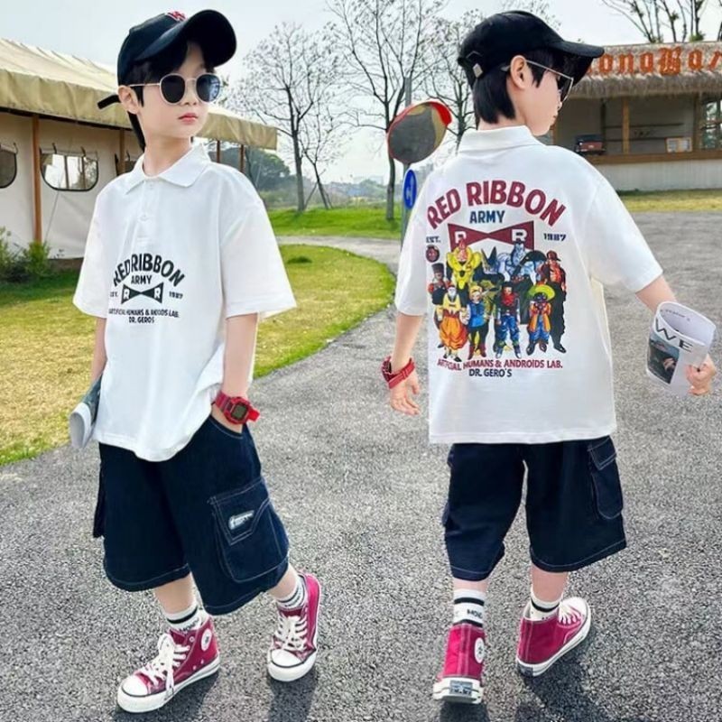 Setelan Celana Pendek Cargo Jeans + Kaos Oversize Dragon Ball Bangkok Korean Style Premium import an