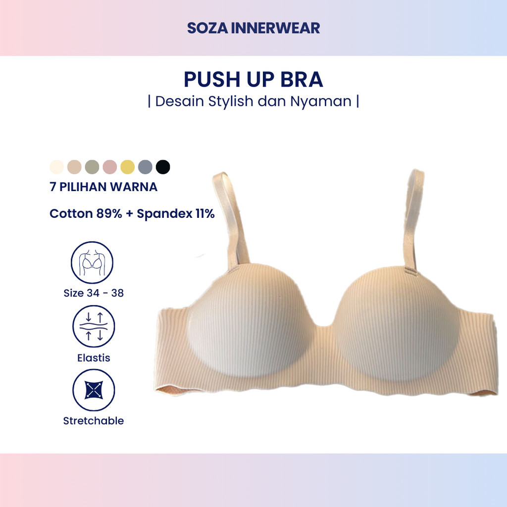 Push Up Bra Busa Tipis Tanpa Kawat 106 BH Wanita Ada Pengait 2 Size 34 36 38 Tali BH Anti Melorot Mo