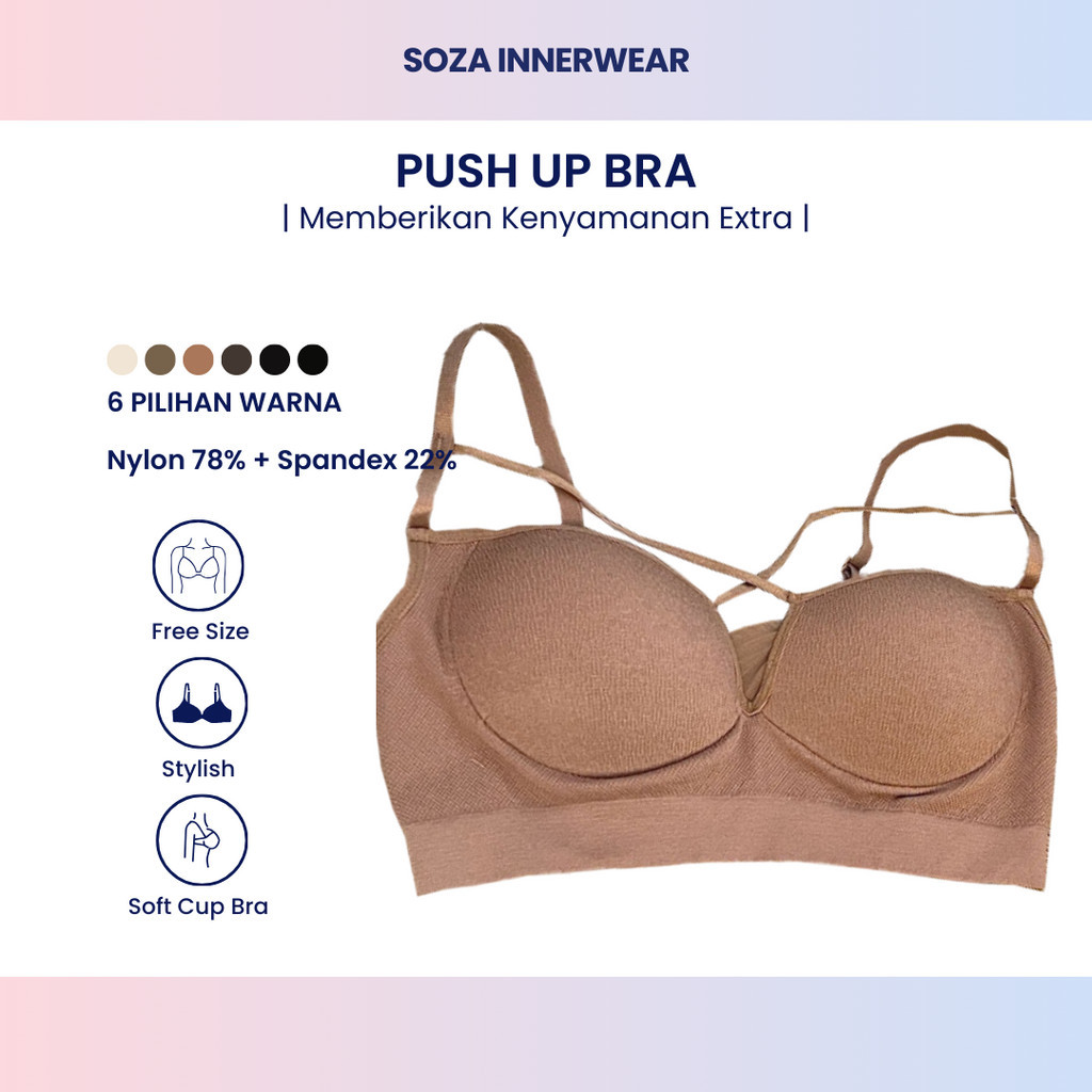 Push Up Bra Wanita Busa Tipis Tanpa Kawat 738 Tali BH Anti Melorot Model Tali Silang Depan Tanpa Pen