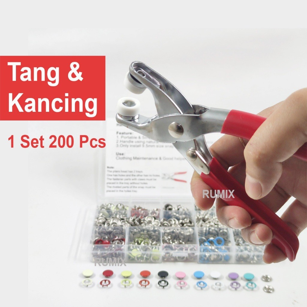 Tang Kancing Jepret Cetet Snap Set 200 Pcs Warna Warni Kaleng Kain Pakaian Jaket Celana