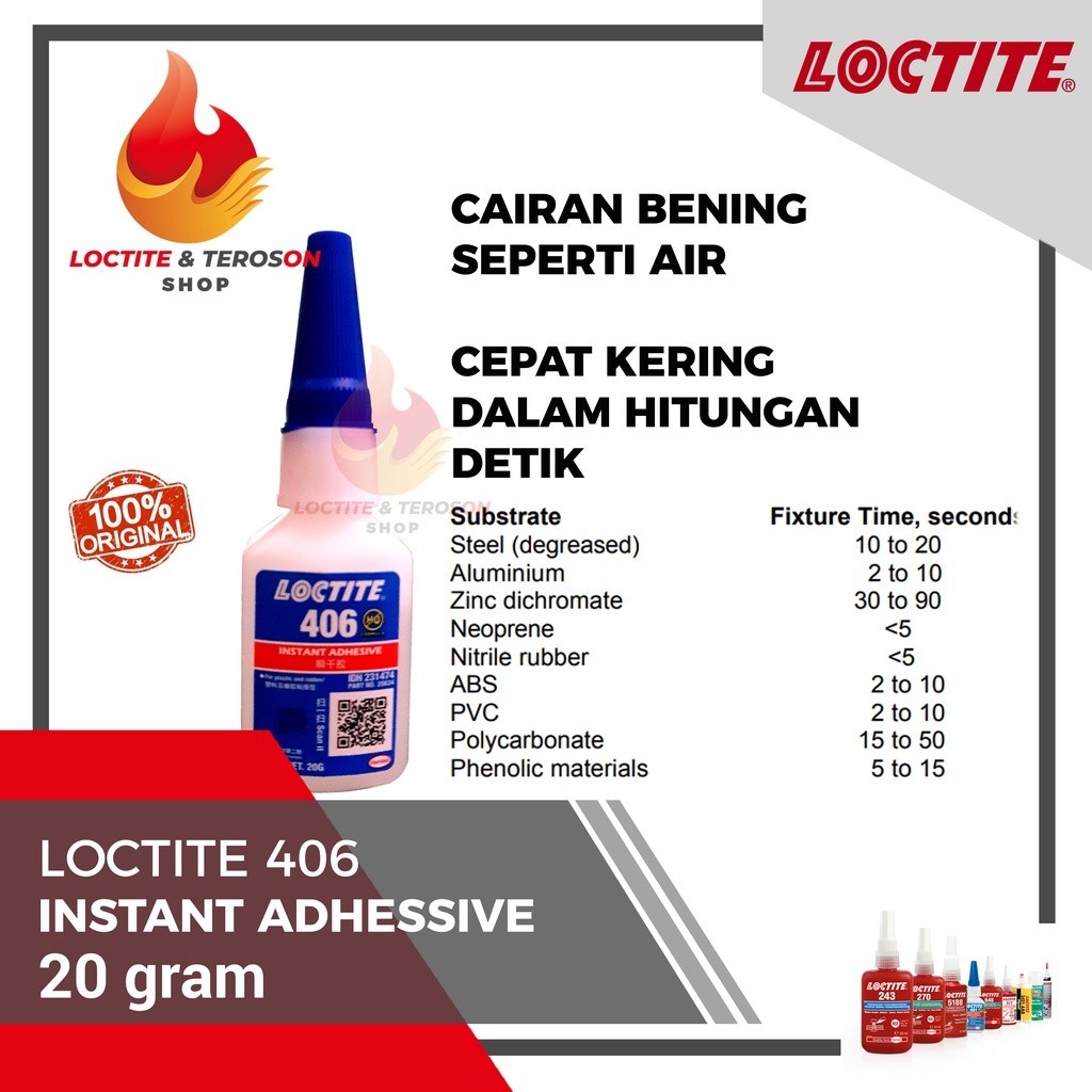 

Lem Bening Ter Loctite 406 Merekatkan Plastik Dan Karet Elastis