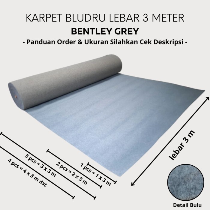 Bentley Karpet Non Woven Tebal [Meteran] 1X3 Meter Grey Lebar 3 Meter