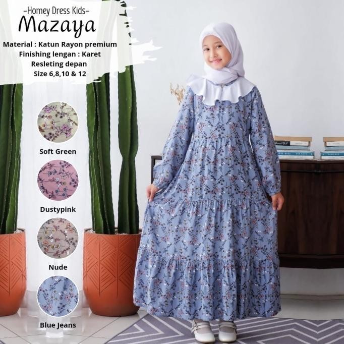 New Gamis Anak Motif / Homey Dress Mazaya Kids Bahan Rayon Premium terlaris