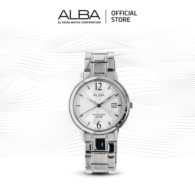 Alba Pestige Jam Tangan Pria AS9A57 / AS9A57X1 Quartz White Pattern Dial Stainless Steel Strap Watch