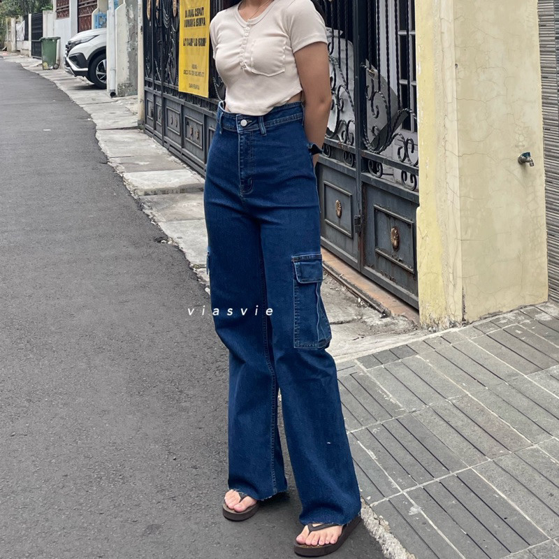 NEW LAUNCHING TERMURAH CELANA JEANS Viasvie - Robin Cargo Stretchy Jeans