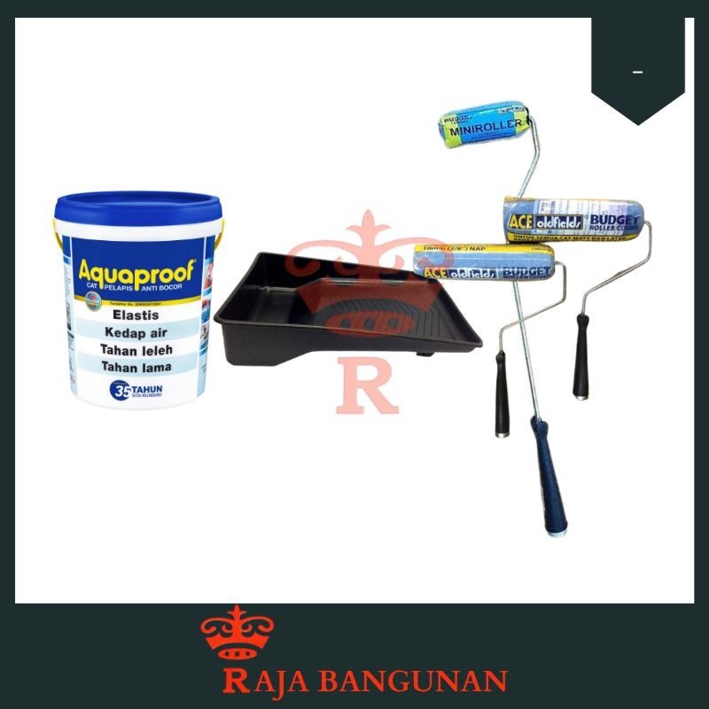 Paket Hemat Ngecat Rumah: Cat Aquaproof Ukuran 1Kg / Bak Cat Warna Hitam / Ace Oldfiels Roller