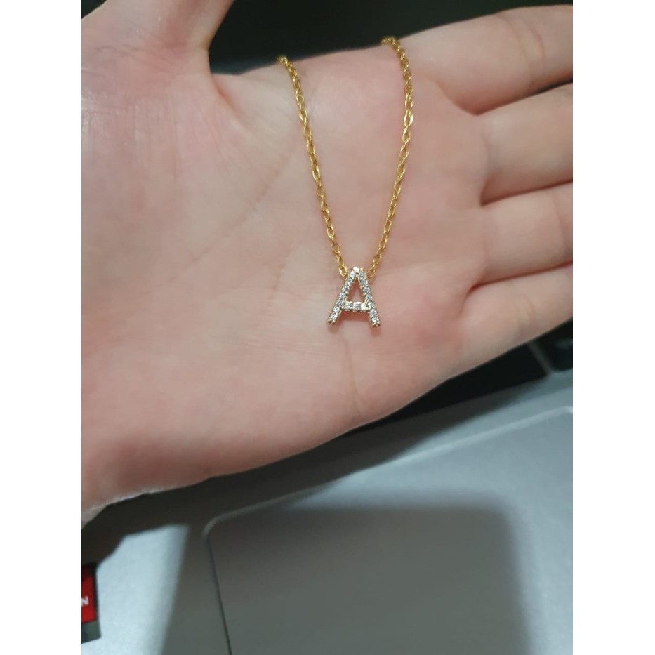 SET KALUNG DAN LIONTIN PRILLY INISIAL HURUF A ELEGANT EMAS ASLI
