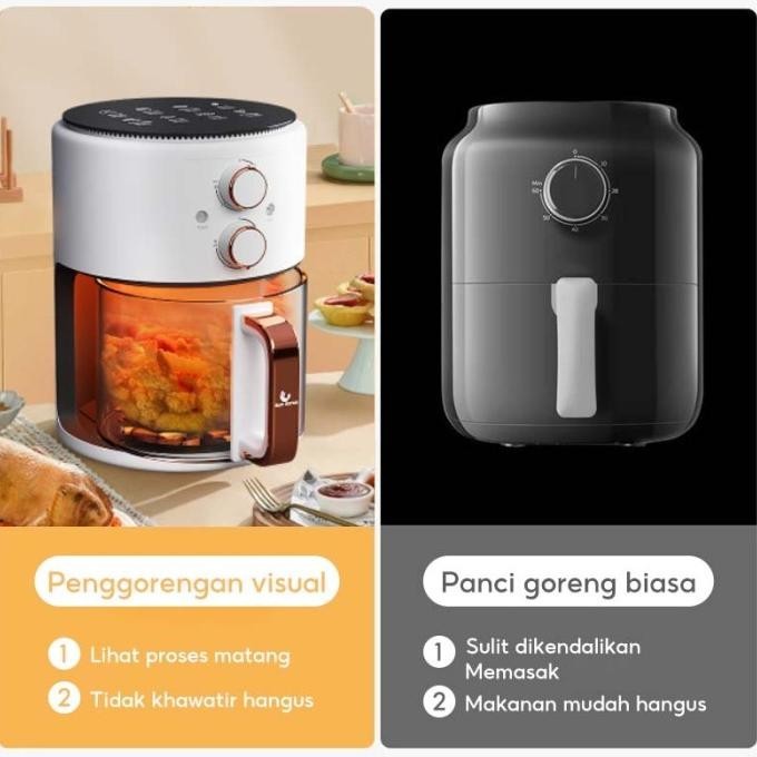 HAN RIVER Air Fryer Low Watt Air Fryer kaca visual Kapasitas tinggi