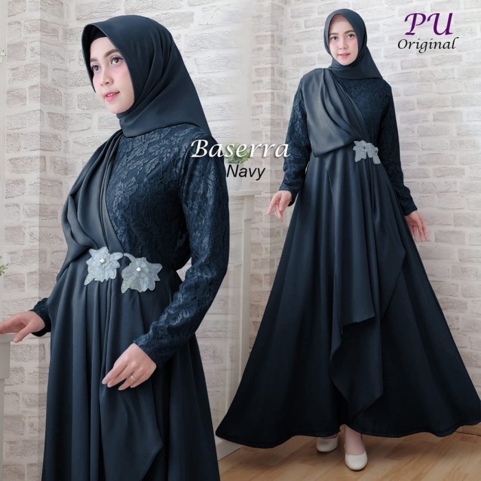 PROMO 5855 Gamis biru dongker navy wanita Dress pesta fashion muslimah 5854