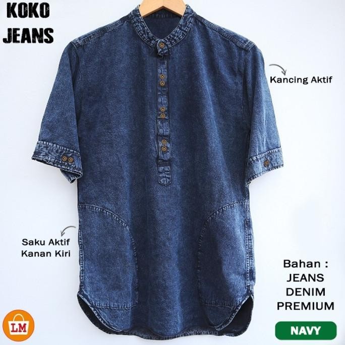 Baju Pria Muslim KOKO JEANS Lengan Pendek Bahan Denim M-XXL / 22083