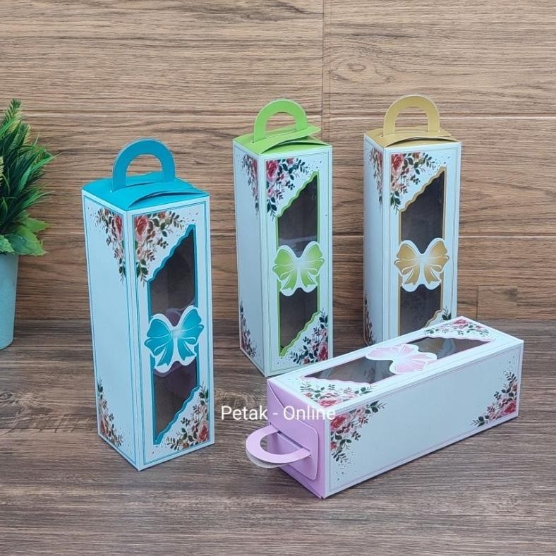 

Trend 25 Pcs, Box Kemasan Botol 6.5x20 cm/ Box Tenteng Motif Bunga