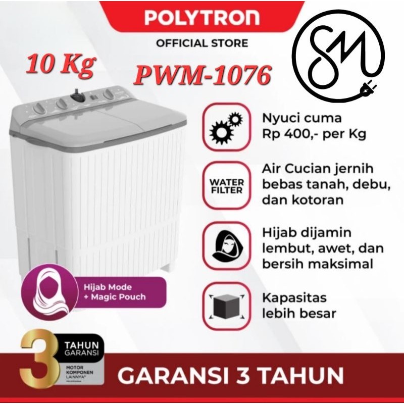 Mesin cuci Polytron 10 Kg PWM-1076 Primadona Giant PWM1076 2 tabung