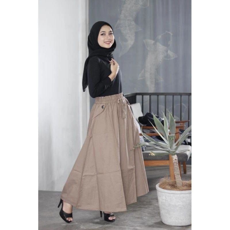 sale ROK PAYUNG PANJANG POLOS BAHAN KATUN CIGARET // ROK KOREAN STYLE