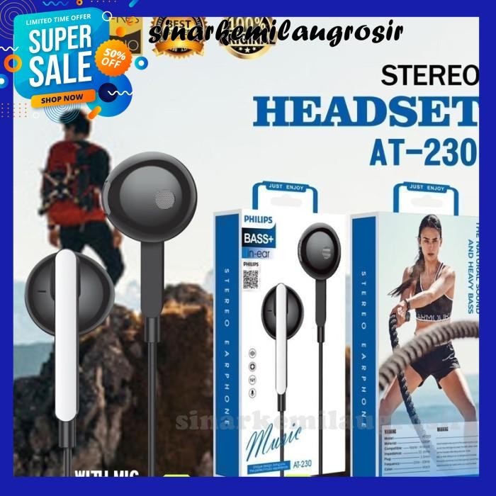 HEADSET HANDSFREE PHILIPS AT-230 STEREO EARPHONE AT230 DIJAMIN GRATIS ONGKIR