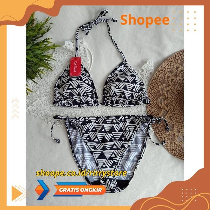 BIKINI PANTAI SEGITIGA WITH FOAM BK 3301 RXO SEGITIGA HITAM PUTIH - BIKINI PANTAI SEGITIGA WITH FOAM