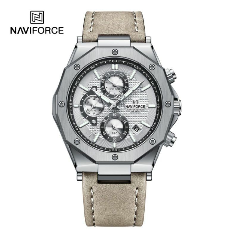 [ BISA COD ] JAM TANGAN PRIA ORIGINAL NAVIFORCE 8028 ANALOG TALI KULIT CHRONO TANGGAL AKTIF DIAMETER