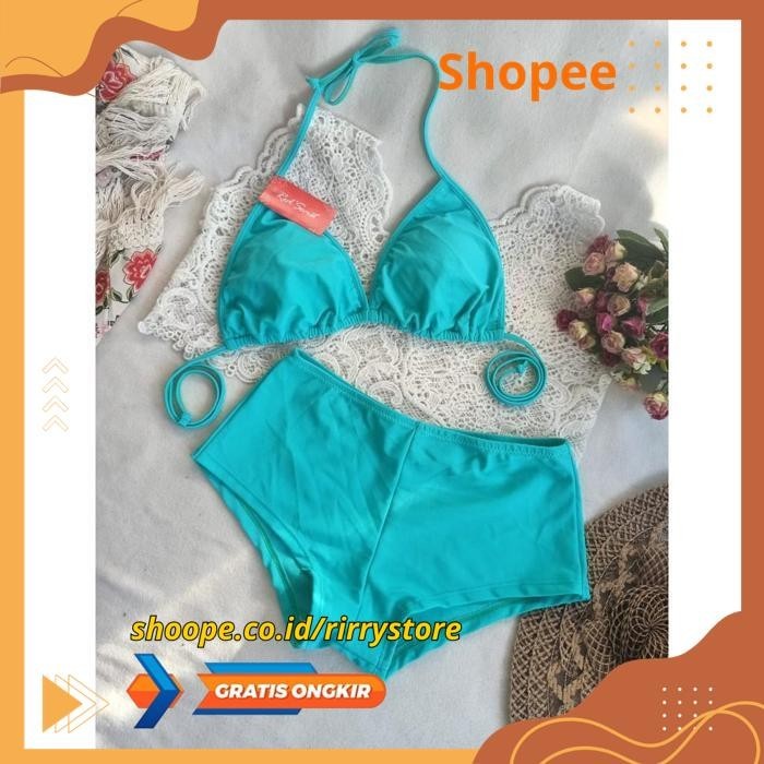 BIKINI BRA SEGITIGA SERUT DAN CELANA BOXER BK 3302 RXO3 HIJAU TOSKA  - BIKINI BRA SEGITIGA SERUT DAN