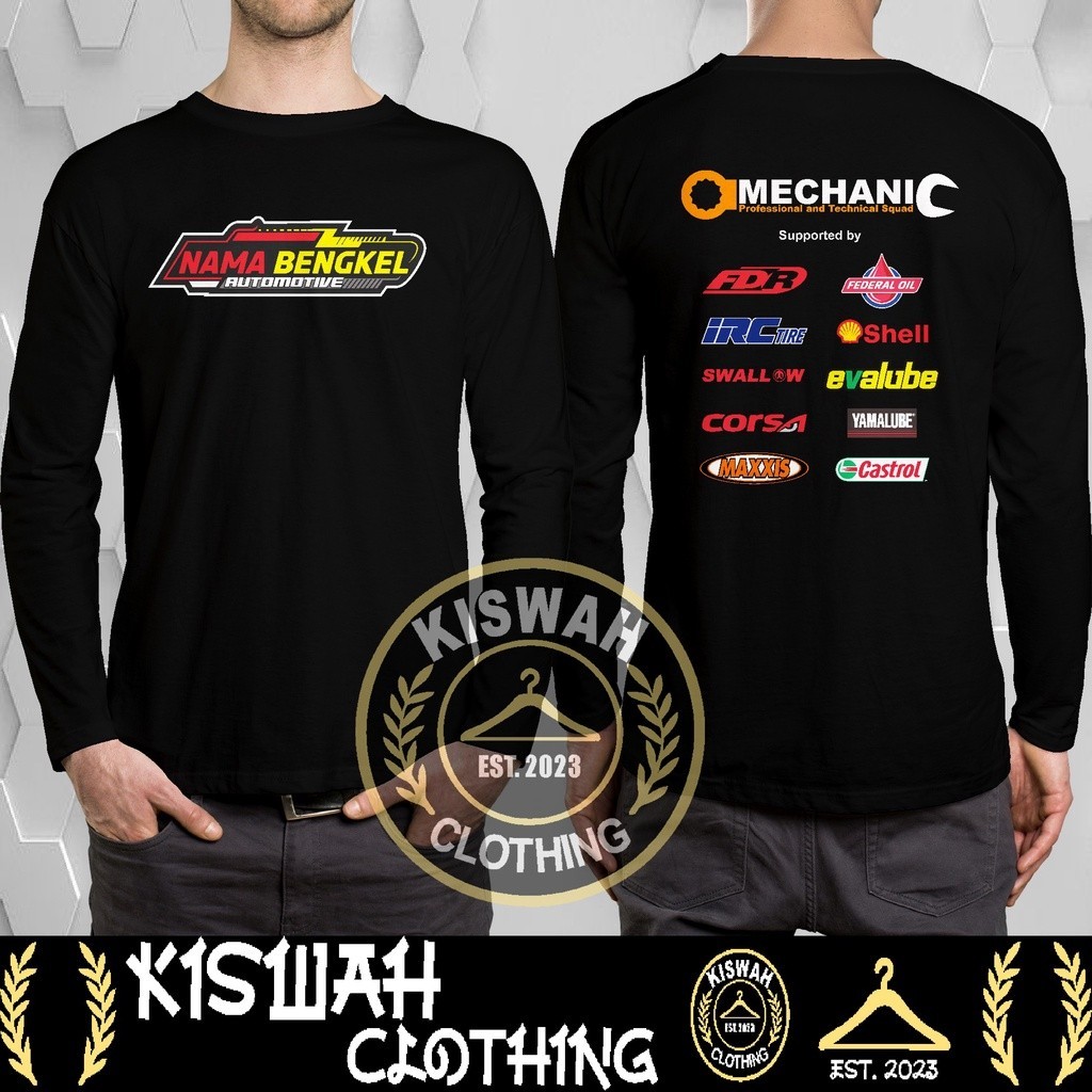 Kaos Tshirt Bengkel Mekanik Otomotif Gratis Nama Bengkel dan Sponsor Baju Lengan Panjang Baju Otomot