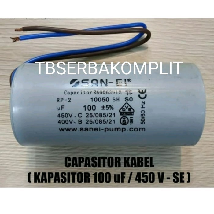 Kapasitor Kabel 100 Mfd 400V 450V San-Ei Capacitor Pompa Air 100Uf Termurah