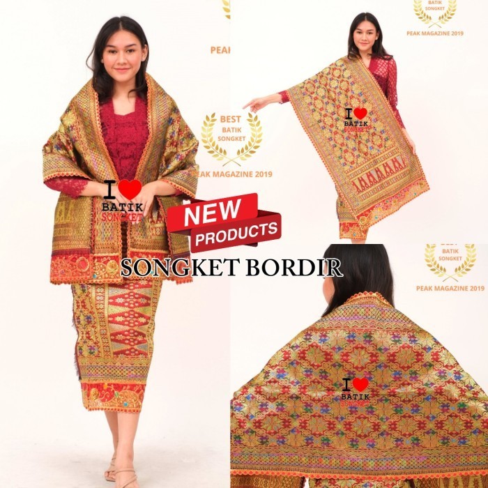 SONGKET BORDIR MOTIF 2 SUTRA PALEMBANG PENGANTIN BATAK MELAYU MARUN