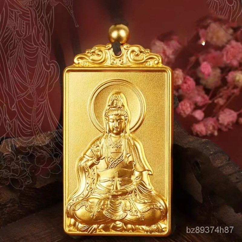 Liontin Kuno Kuno Liontin Pria dan Wanita Guanyin Bodhisattva Liontin Tembaga Emas Buddha