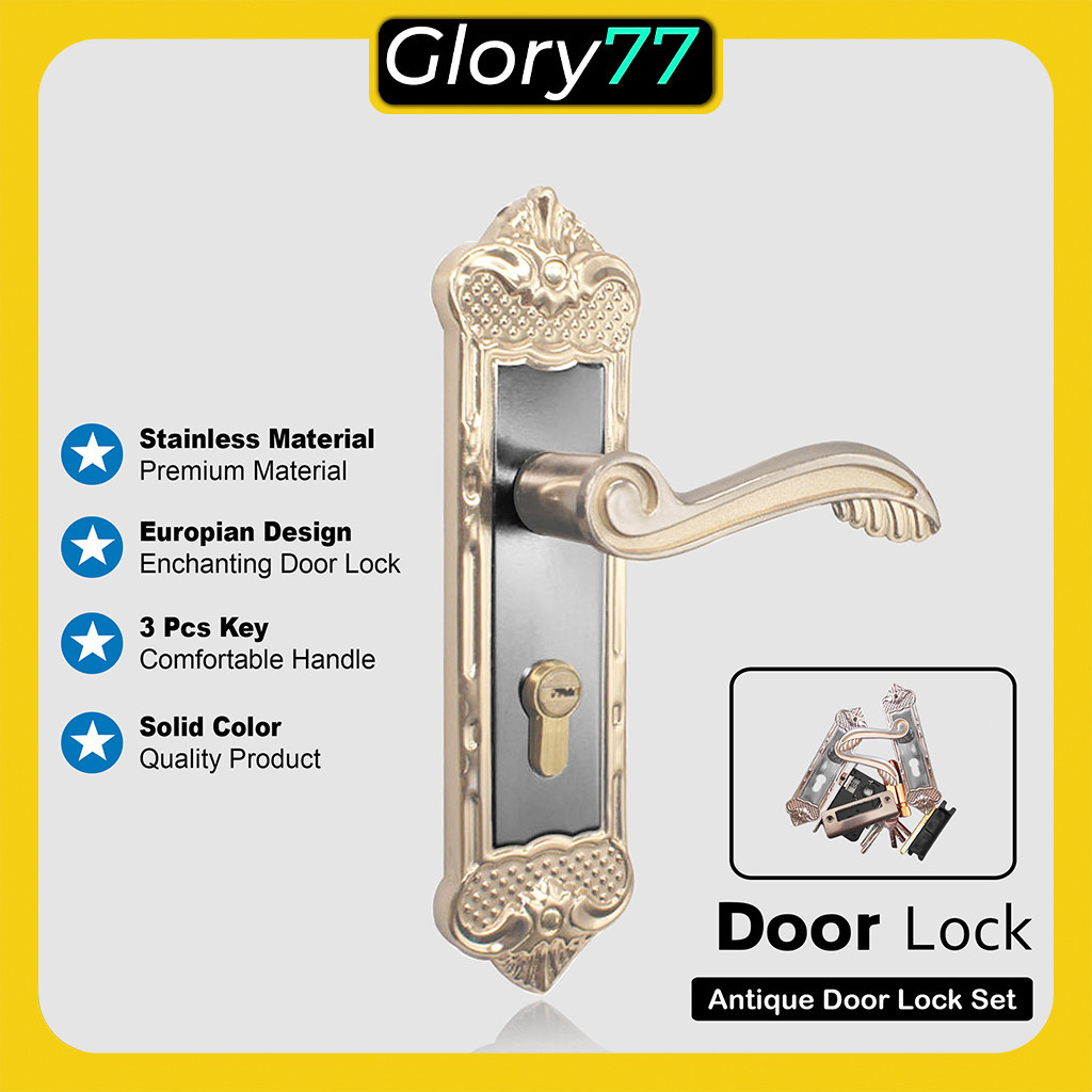 Set Gagang Pintu Rumah Antik / Gagang Pintu Antik Motif Daun GR394