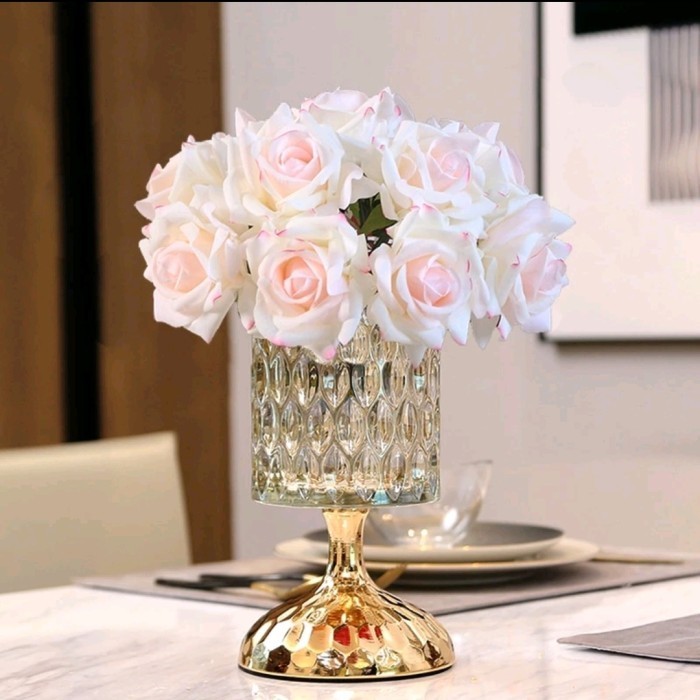 VAS BUNGA KACA CRYSTAL MEWAH HIAS MEJA MAKAN