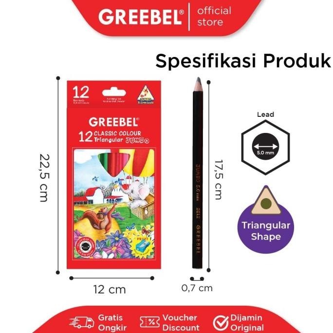 

Special GREEBEL PENSIL WARNA 2812 JUMBO TRIANGULAR ISI 12 Colour Color Pencil !!