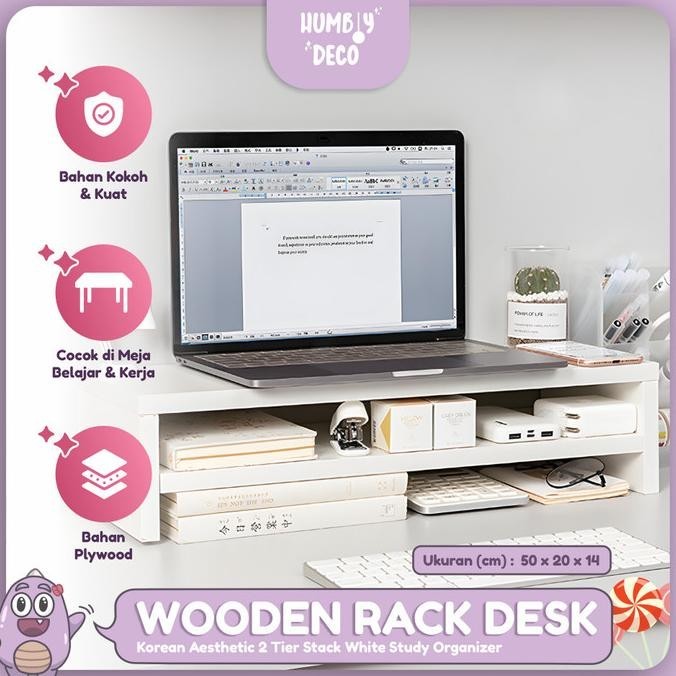 

Korean Aesthetic 2 Tier Stack White Study Table Wood Desk Organizer