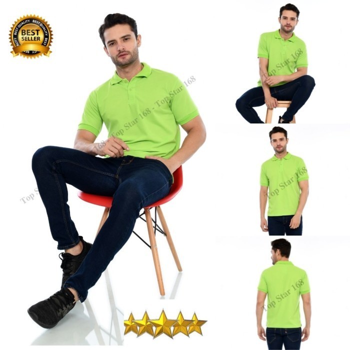 Kaos Polo Shirt Hijau Stabilo/Kaos Kerah Pria/Baju Kerah/Kaos Polo